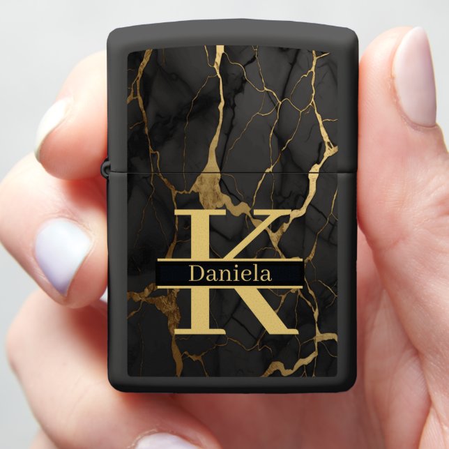 Shattered Gold: Daniela's Dark Elegance Zippo Lighter (In Hand)