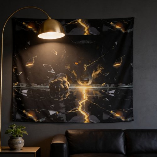 Shattered Lightning Wolf Mystical Dark Fantasy Tapestry