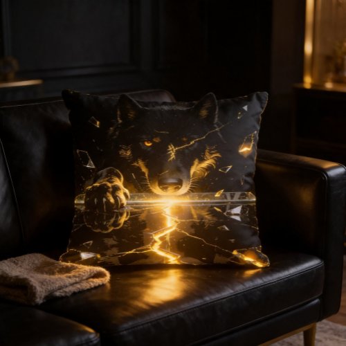 Shattered Lightning Wolf Mystical Dark Fantasy  Throw Pillow