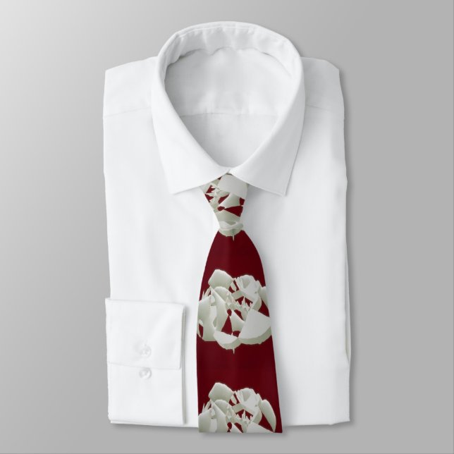 Shattered marble abstract modern art white plum    neck tie (Tied)