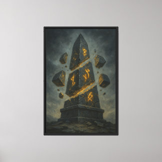 Shattered Obelisk with Golden Runes Canvas Print