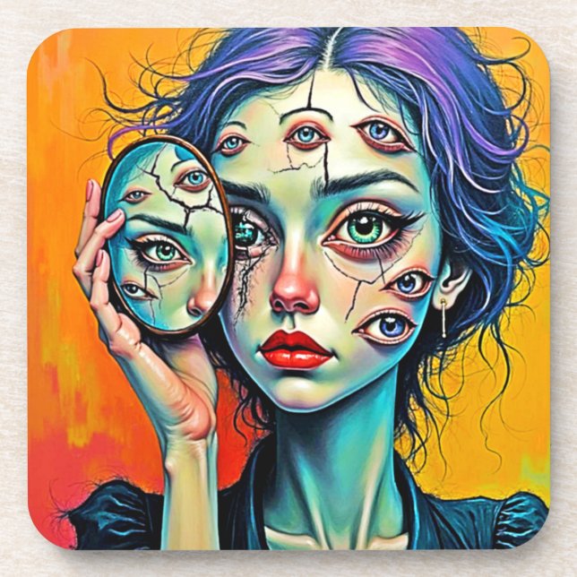 Shattered Self Reflection Art Beverage Coaster (Front)