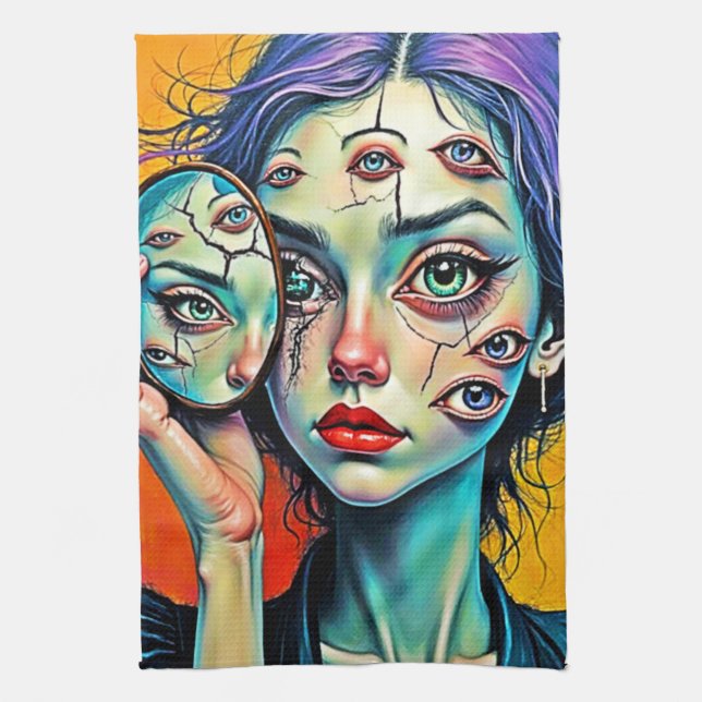 Shattered Self Reflection Art Kitchen Towel (Vertical)