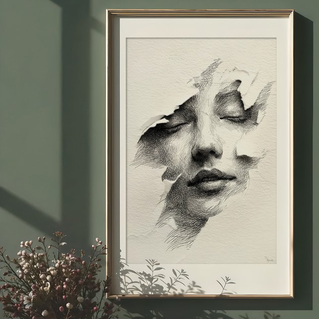 Shattered Serenity: Intricate Monochrome Face Poster (Creator Uploaded)