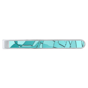 Shattered Teal Silver Finish Tie Bar