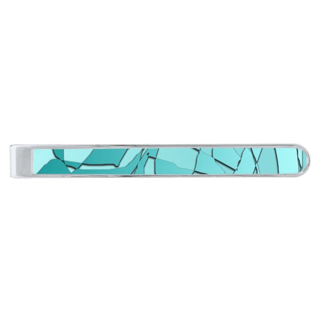 Shattered Teal Silver Finish Tie Bar (Front)