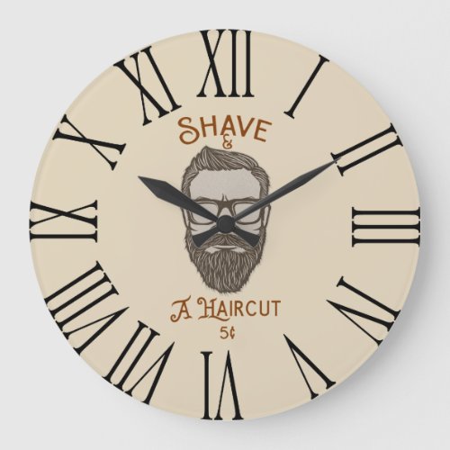 Shave  A Haircut Retro Barber Shop Graphic Type Large Clock