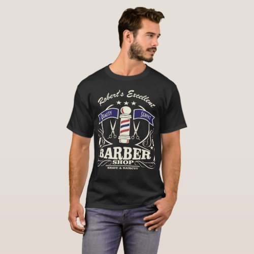 Shave Haircut Barbershop Stylist Monogram T_Shirt