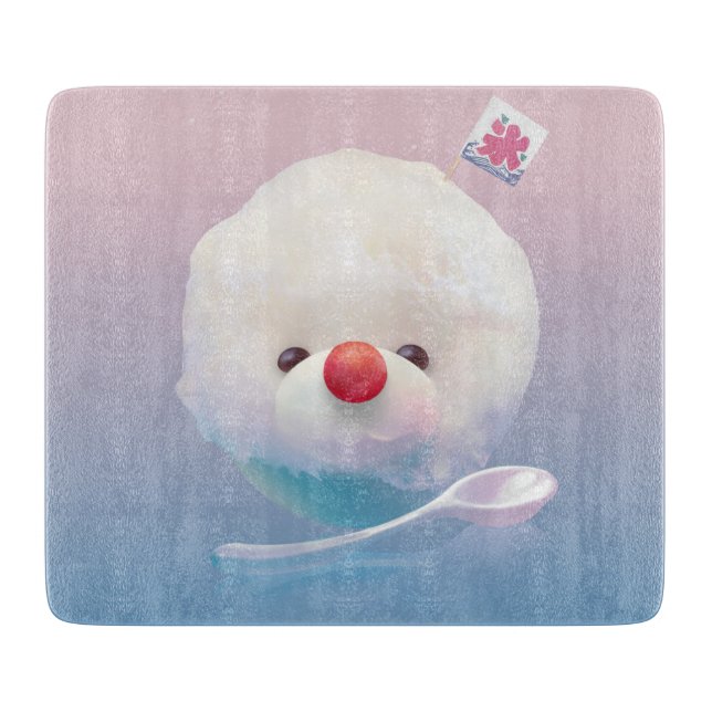 Shaved Ice Pup: Smiling Bichon Summer Dessert Cutting Board (Front)