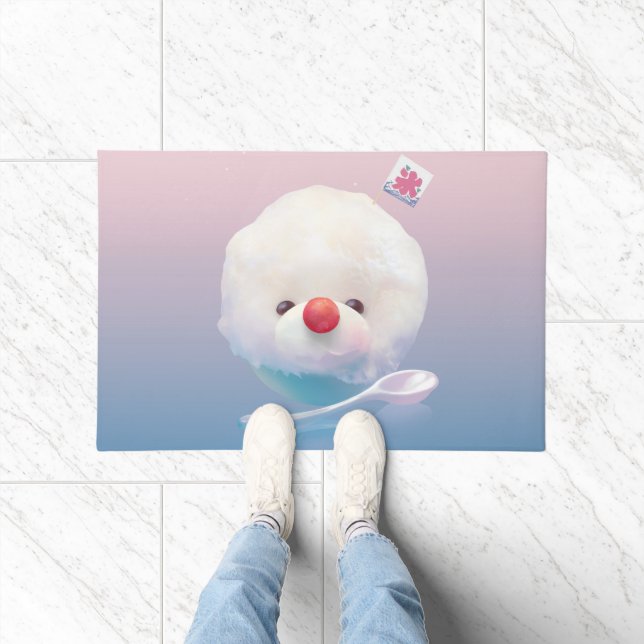Shaved Ice Pup: Smiling Bichon Summer Dessert Doormat (Indoor)