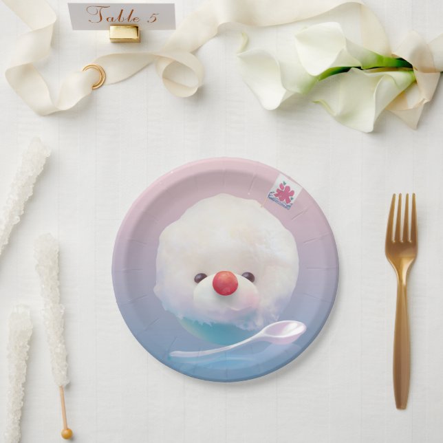 Shaved Ice Pup: Smiling Bichon Summer Dessert Paper Plates (Wedding)