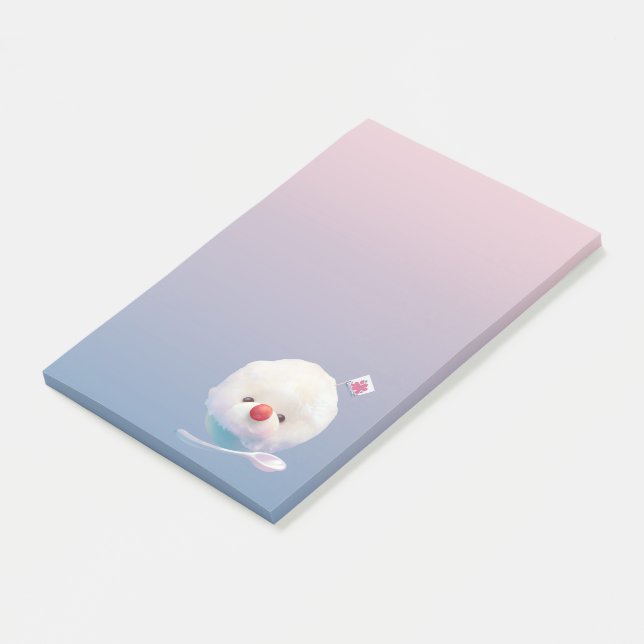 Shaved Ice Pup: Smiling Bichon Summer Dessert Post-it Notes (Angled)