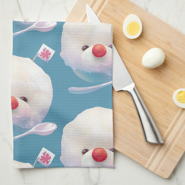 Shaved Ice Pup – Summer Bichon Pattern Kitchen Towel (Quarter Fold)