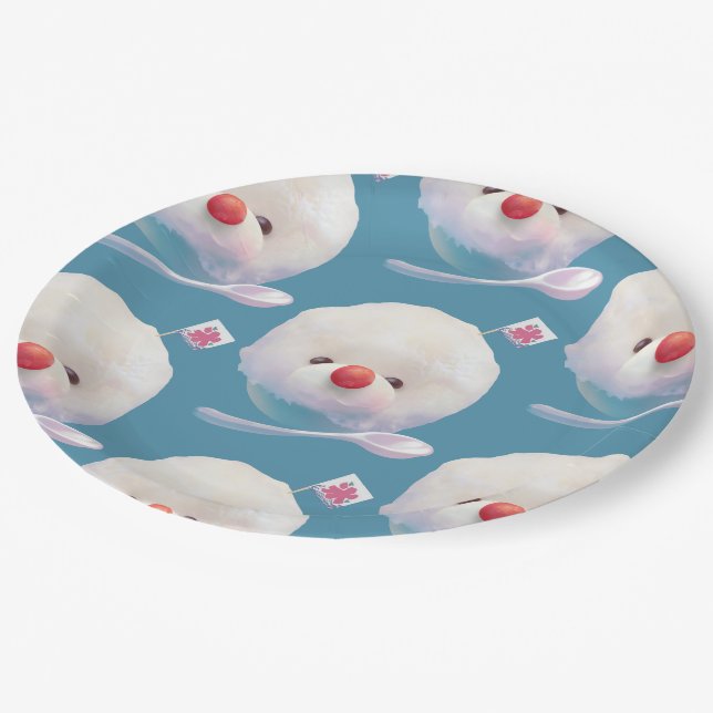 Shaved Ice Pup – Summer Bichon Pattern Paper Plates (Angled)