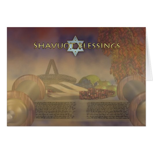 Shavuot Blessings - Shavuot Card Scroll And Food (Front Horizontal)