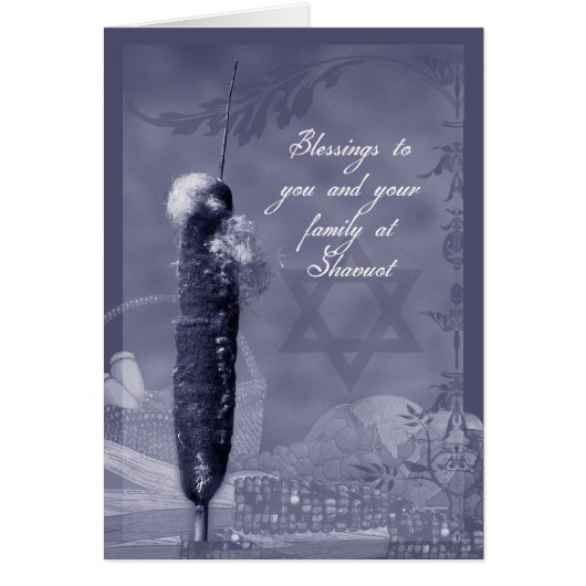 Shavuot Blessings - Shavuot Card With Bullrush & F (Front)