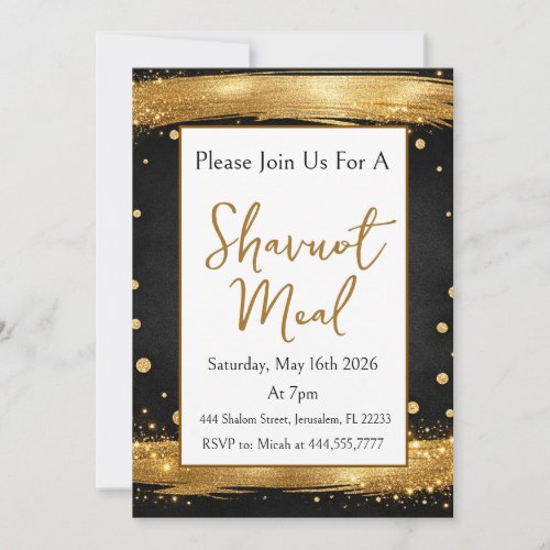 Shavuot Dinner Meal Black Gold White Luxury Invitation