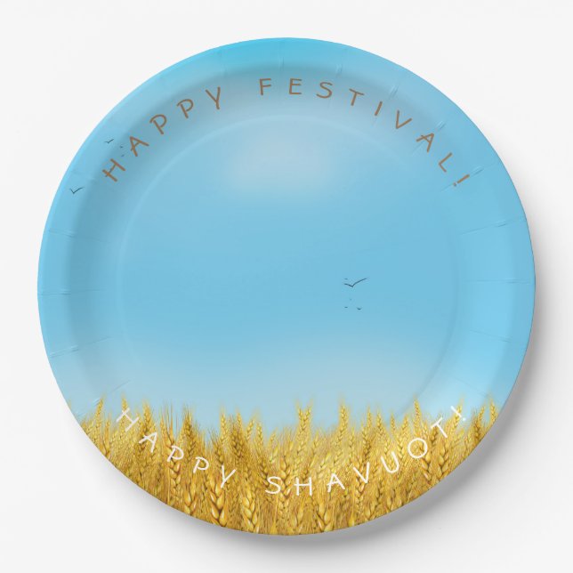 SHAVUOT Festival Jewish Holiday Gold Wheat Field Paper Plates (Front)