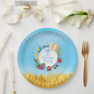 SHAVUOT Festival Jewish Holiday Gold Wheat Field Paper Plates