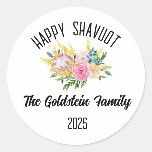 Shavuot Jewish Holiday Personalized Family Name Classic Round Sticker (Front)