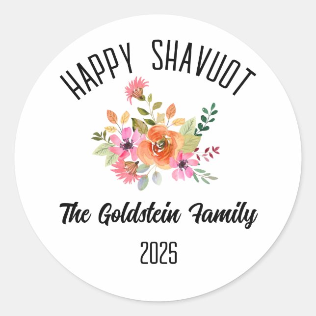 Shavuot Jewish Holiday Personalized Family Name Classic Round Sticker (Front)
