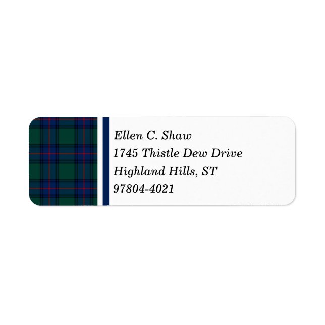 Shaw Clan Green and Royal Blue Scottish Tartan Label (Front)