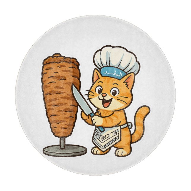 Shawarma Cat Chef Sticker Cutting Board (Front)