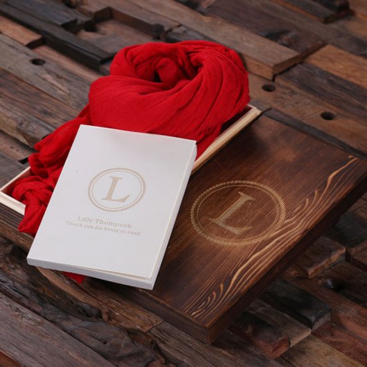 Shawl & Personalized Journal with Wood Box – Red (Inside)