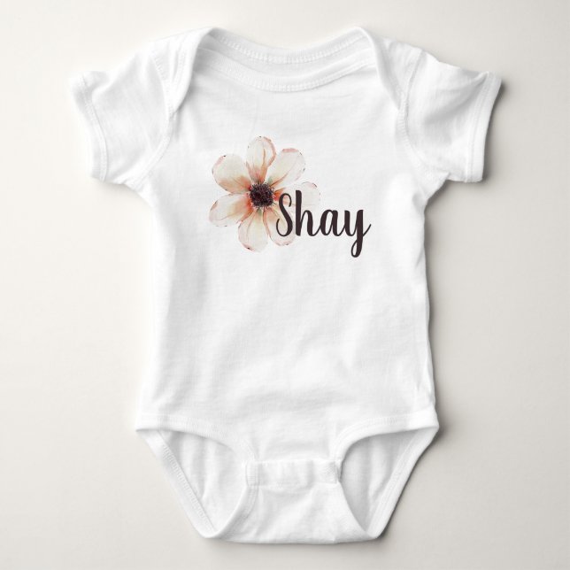 Shay Name Baby Girls Reveal Newborn Flower Baby Bodysuit (Front)