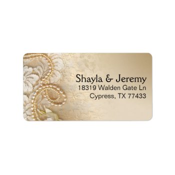 Shayla Pearls And Lace Mailing | Eggshell Label by glamprettyweddings at Zazzle
