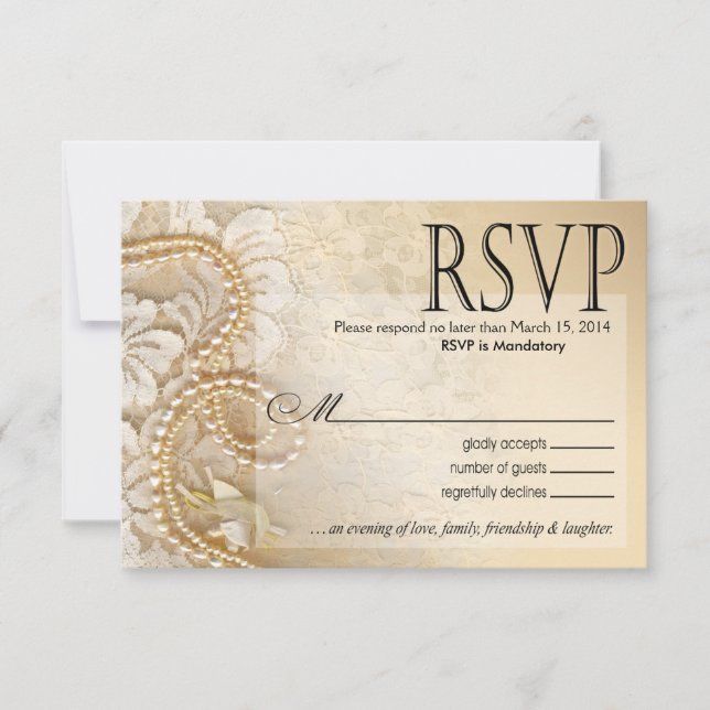 Shayla Pearls and Lace RSVP-1 | eggshell RSVP Card (Front)
