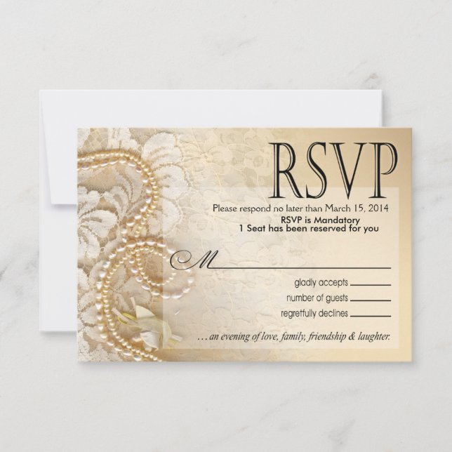 Shayla Pearls and Lace RSVP-2 | eggshell RSVP Card (Front)
