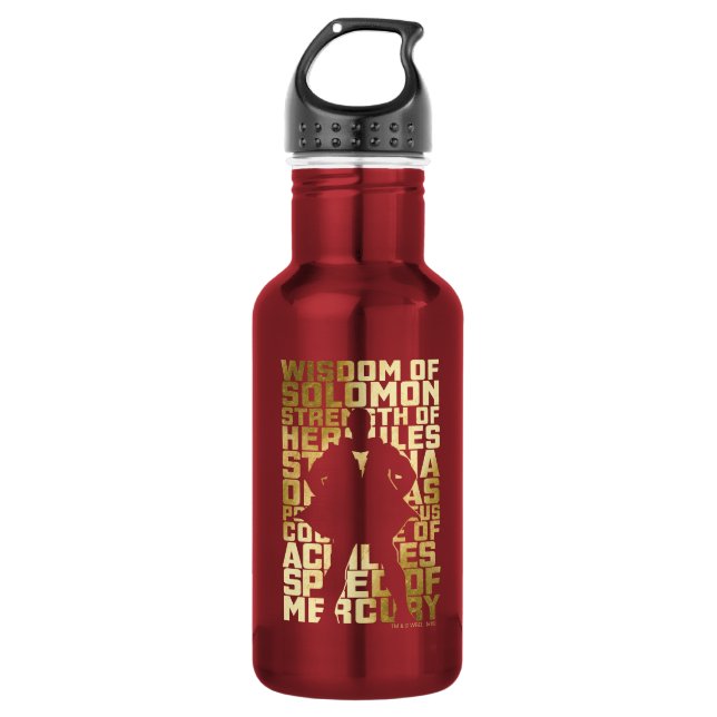 SHAZAM! | Abilities Golden Typography Graphic Stainless Steel Water Bottle (Front)