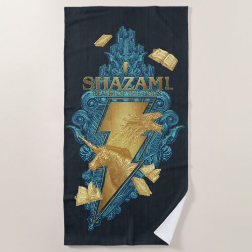 SHAZAM Fury of the Gods  Realm of the Gods Logo Beach Towel
