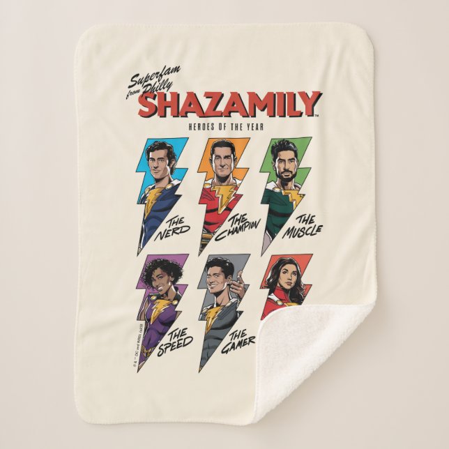 SHAZAM! Fury of the Gods | SHAZAMily Comic Bolts Sherpa Blanket (Front)