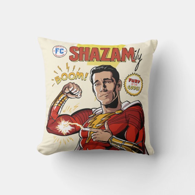 SHAZAM! Fury of the Gods | SHAZAMily Comic Cover Throw Pillow (Front)
