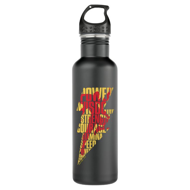 SHAZAM! | Shazam Abilities Lightning Graphic Stainless Steel Water Bottle (Front)