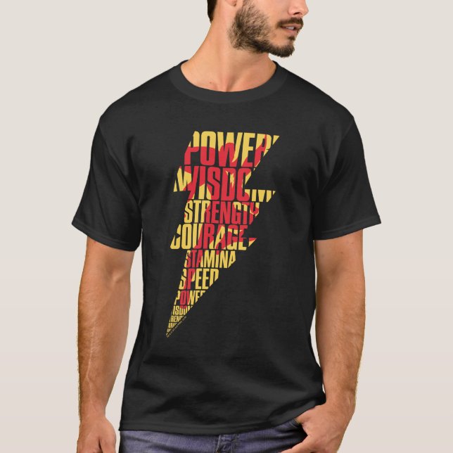 SHAZAM! | Shazam Abilities Lightning Graphic T-Shirt (Front)
