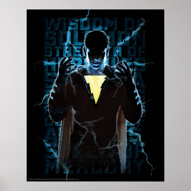SHAZAM! | Shazam & Abilities Lightning Typography Poster (Front)
