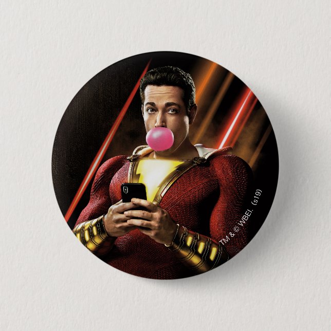 SHAZAM! | Shazam Blowing Bubble Gum Button (Front)