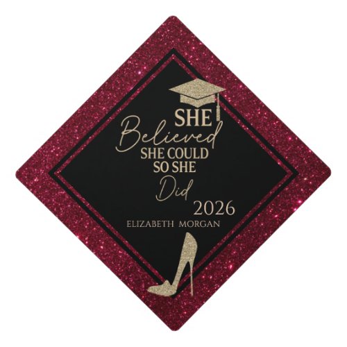  She Believed Gold Glitter High Heels Red