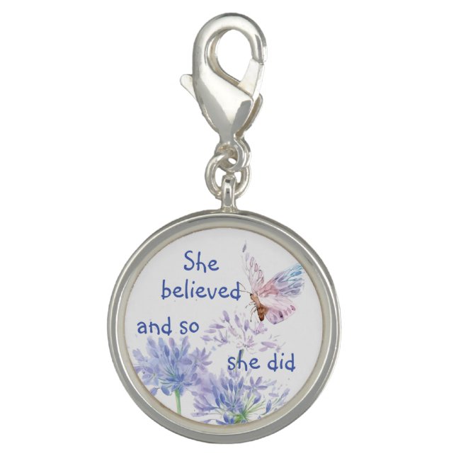 "She believed Motivational Quote Butterfly Charm (Front)
