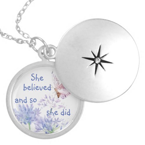 She believed Motivational Quote Butterfly Locket Necklace