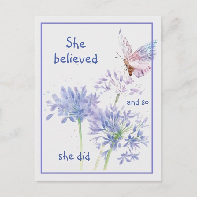 "She believed Motivational Quote Butterfly Postcard (Front)