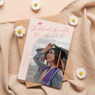 She Believed Peach Graduate Curved Photo Announcement