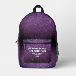 She Believed She Could Aubergine Glitter Sparkles Printed Backpack