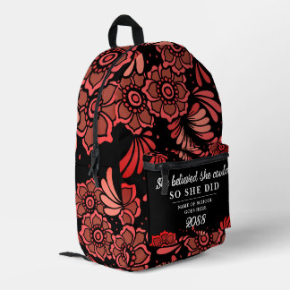 She Believed She Could Black Red Flowers Floral Printed Backpack