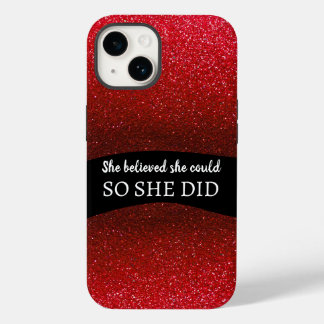 She Believed She Could Black Red Glitter Sparkles Case-Mate iPhone 14 Case