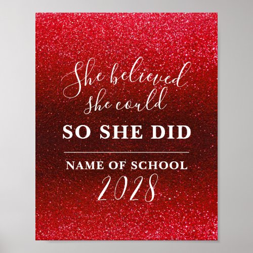 She Believed She Could Black Red Glitter Sparkles  Poster
