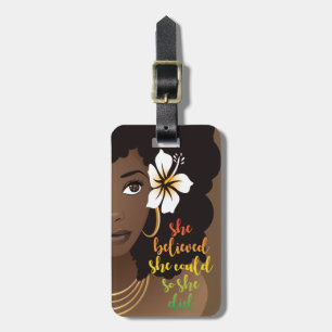 She Believed She Could, Black Woman, Flower Brown Luggage Tag